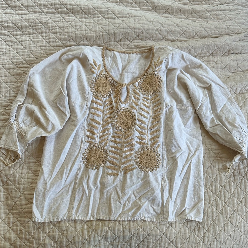 Vintage Cream and Gold Embroidered Blouse